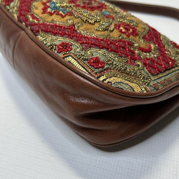 Isabella Fiore Floral Tapestry Glass Bead Embellished Leather Shoulder Bag - Picture 10 of 16